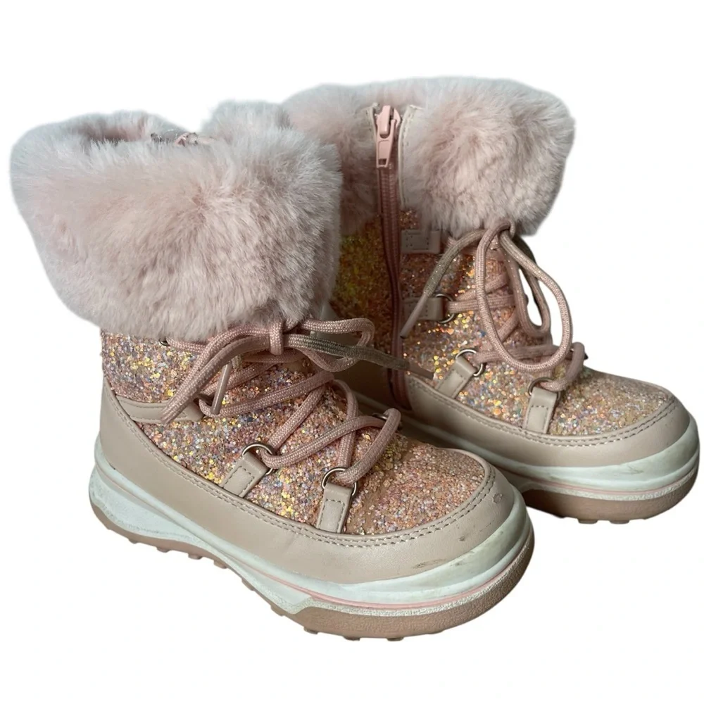 Kelly & Katie Lil Anna Snow Boots Kids' Girl's Pink Size 11M Faux Fur Sparkle